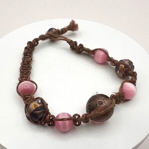 Vintage 90s Macrame Hemp Beaded Bracelet Boho Women's Jewelry